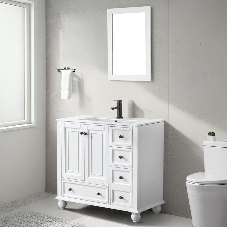 Robenia 36'' Solid Wood Single Bathroom Vanity with Ceramic Top, Water